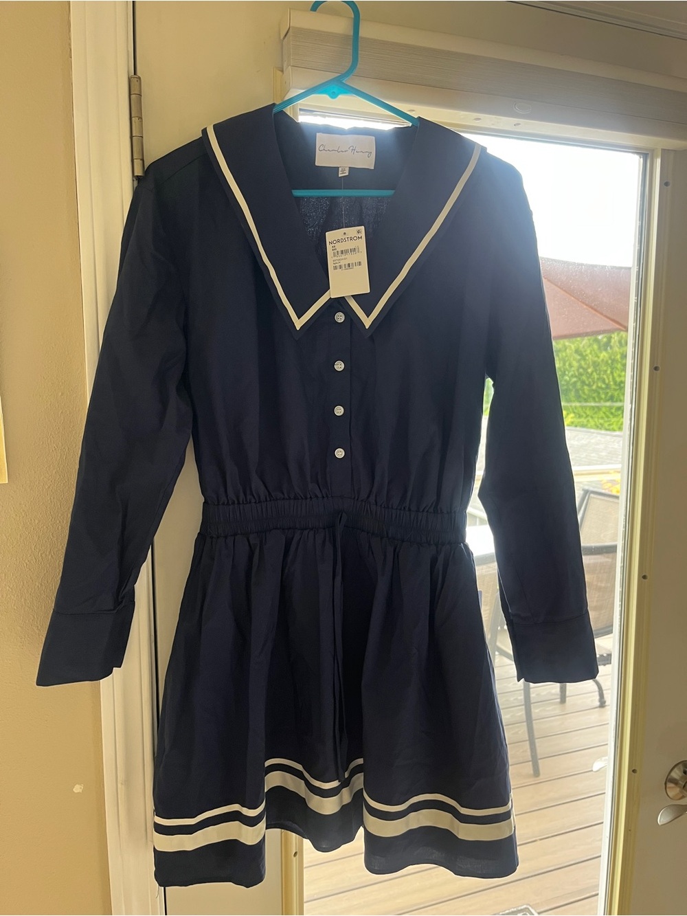 Charles Henry Navy Blue Long Sleeve Sailor Dress with White Trim